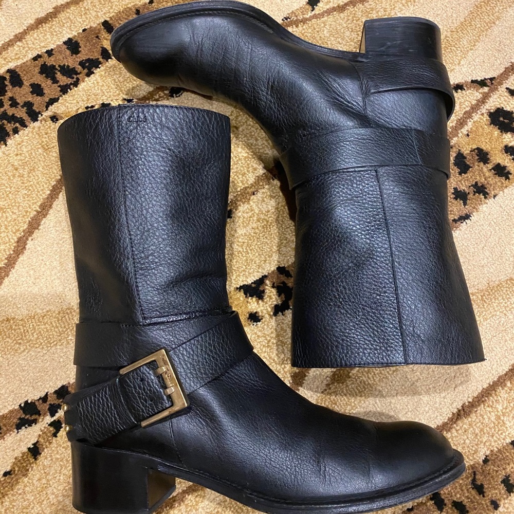 Chloe black pebbled moto boots size 37.5